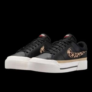 Nike Court Legacy Lift Platform Leopard Womens Black Khaki Sail